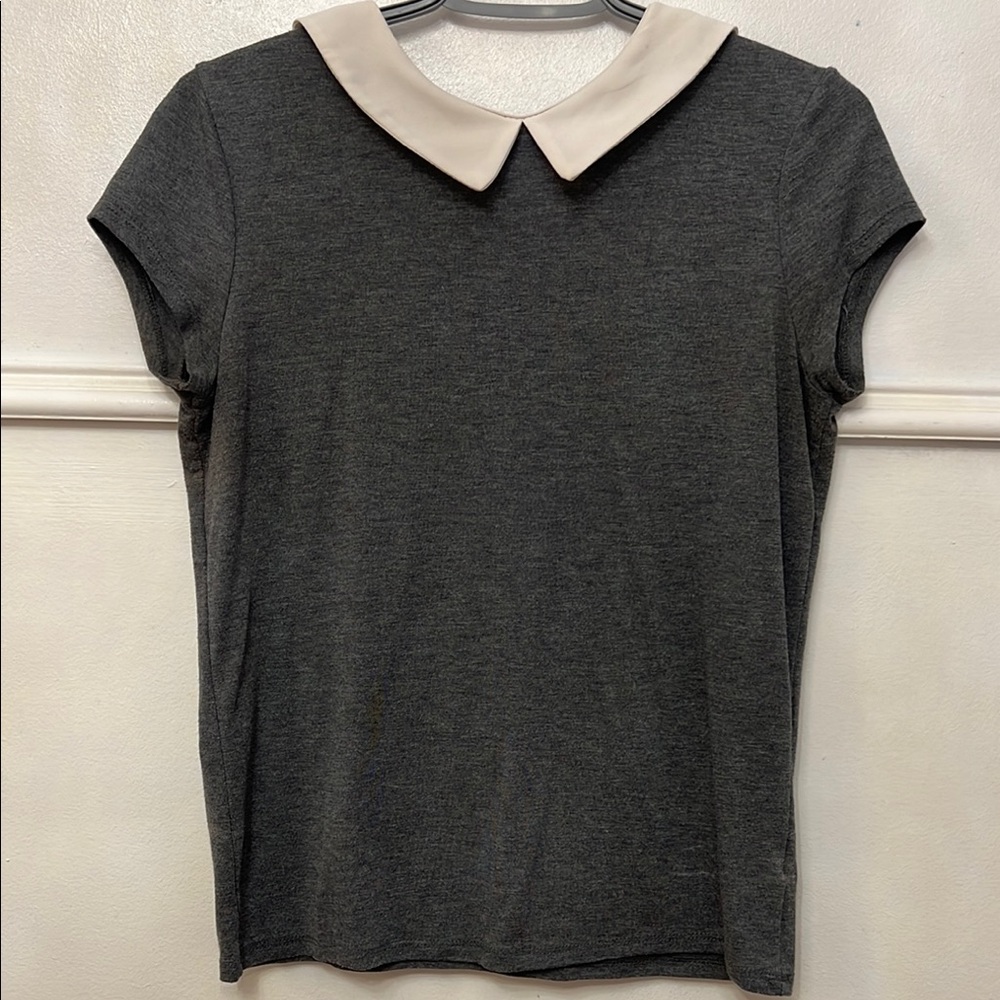 Gray Top with Cream Peter Pan Collar